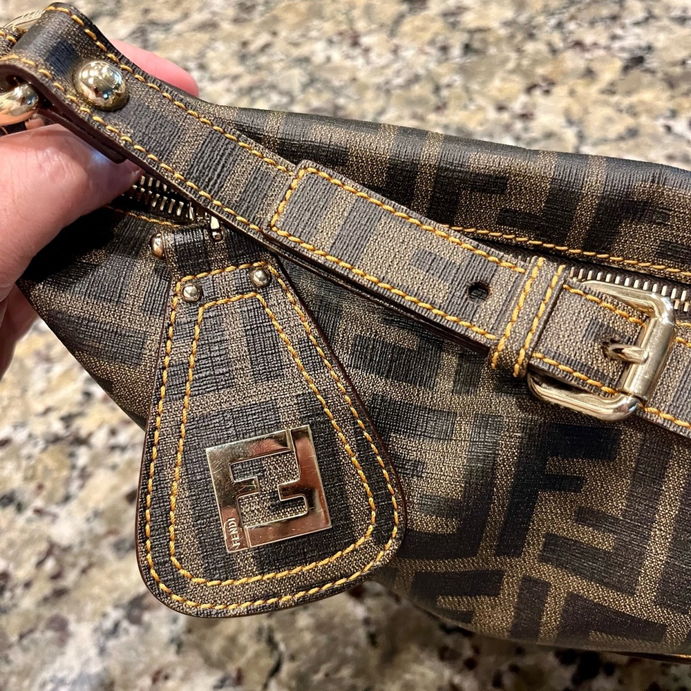 💯Authentic Fendi Zucchino and Zucca combination canvas leather handbag - Picture 5 of 16